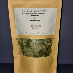 sachet de feuilles de fraisier en papier kraft avec une fenêtre transparente pour laisser apparaitre les feuilles sèches